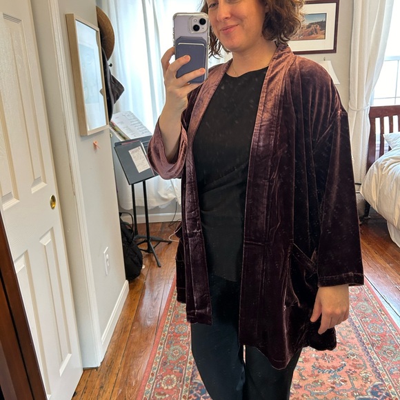 Eileen Fisher Women's Velvet Shawl-Collar Open Front Kimono Purple Size 2X - Picture 6 of 11